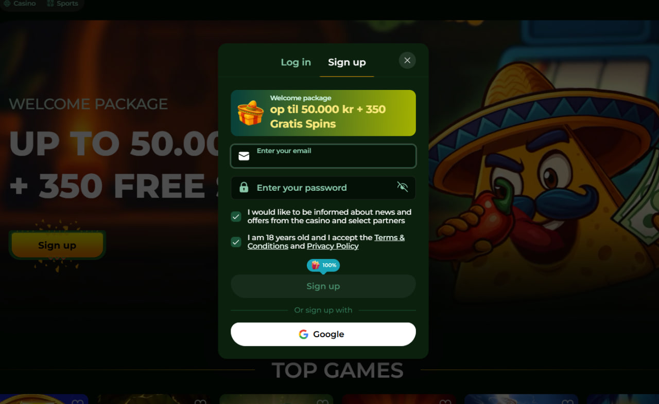 Les cinq étapes de l'inscription Casinacho